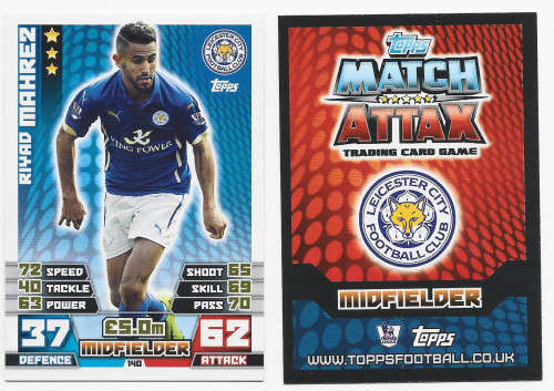 RIYAD MAHREZ (Leicester) - TOPPS `MATCH ATTAX PREMIER LEAGUE` 2014/15 - ROOKIE`BASE` TRADING CARD