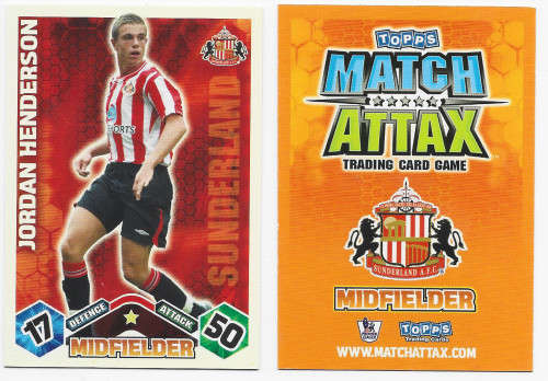 JORDAN HENDERSON (Sunderland) - TOPPS `MATCH ATTAX P/LEAGUE` 2009/10 - ROOKIE`BASE` TRADING CARD