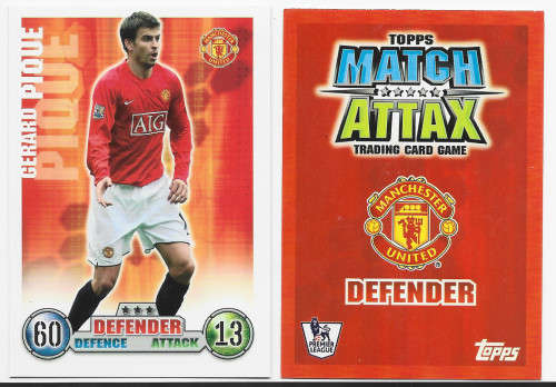 GERARD PIQUE (Man United) - TOPPS `MATCH ATTAX P/LEAGUE` 2007/08 - ROOKIE`BASE` TRADING CARD