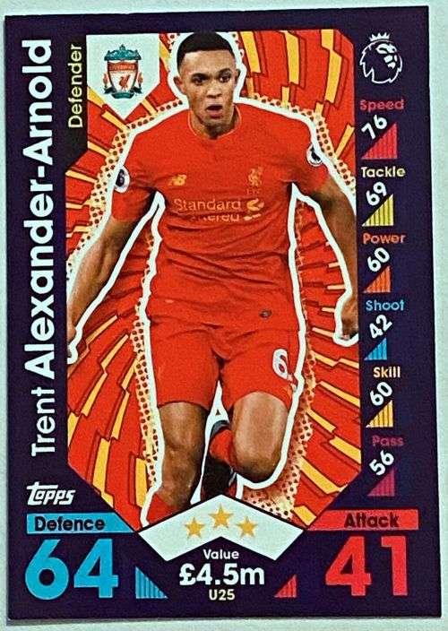 TRENT A. ARNOLD (Liverpool) - TOPPS `MATCH ATTAX P/LEAGUE`2016/17 - ROOKIE`BASE` TRADING CARD