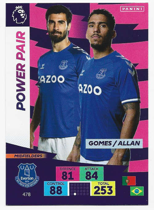 EVERTON FC - EPL ADRENALYN `PLUS` 2020/2021 - `POWER PAIR` TRADING CARD