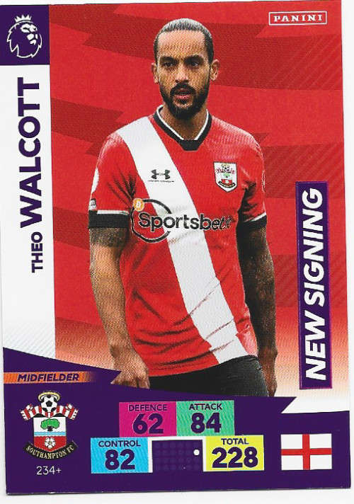THEO WALCOTT (SAINTS) - EPL ADRENALYN `PLUS` 2020/2021 - `NEW SIGNING` TRADING CARD