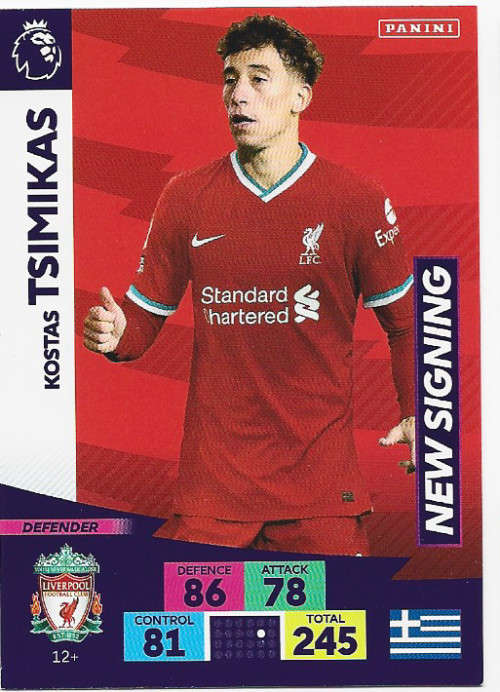 K. TSIMIKAS (Liverpool) - EPL ADRENALYN `PLUS` 2020/2021 - `NEW SIGNING` TRADING CARD