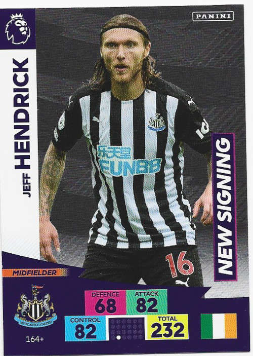 JEFF HENDRICK (Newcastle) - EPL ADRENALYN `PLUS` 2020/2021 - `NEW SIGNING` TRADING CARD