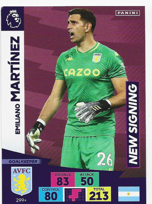 EMILIANO MARTINEZ (Aston Villa) - EPL ADRENALYN `PLUS` 2020/2021 - `NEW SIGNING` TRADING CARD