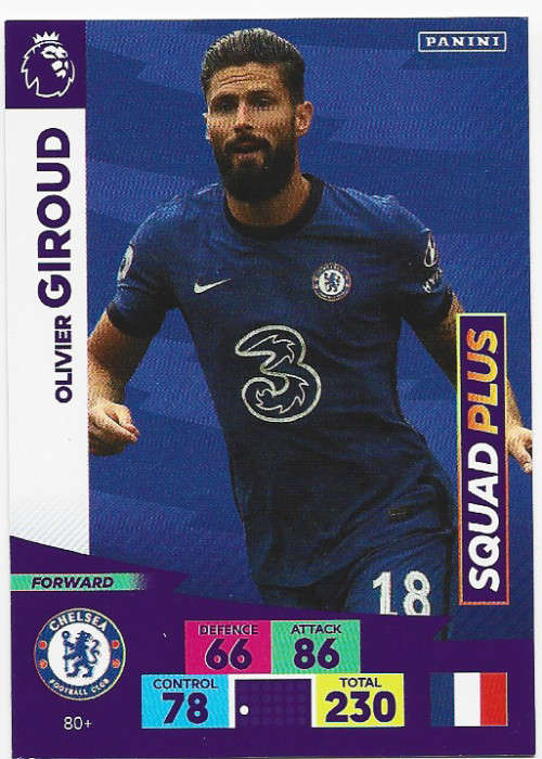 OLIVIER GIROUD (Chelsea) - EPL ADRENALYN `PLUS` 2020/2021 - `SQUAD PLUS` TRADING CARD