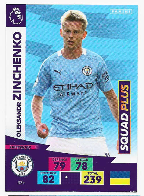 O. ZINCHENKO (Man. City) - EPL ADRENALYN `PLUS` 2020/2021 - `SQUAD PLUS` TRADING CARD