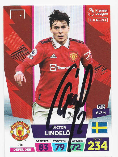 VICTOR LINDELOF (Man. United) - PANINI EPL 2023 -  Personally `AUTOGRAPHED` TRADING CARD