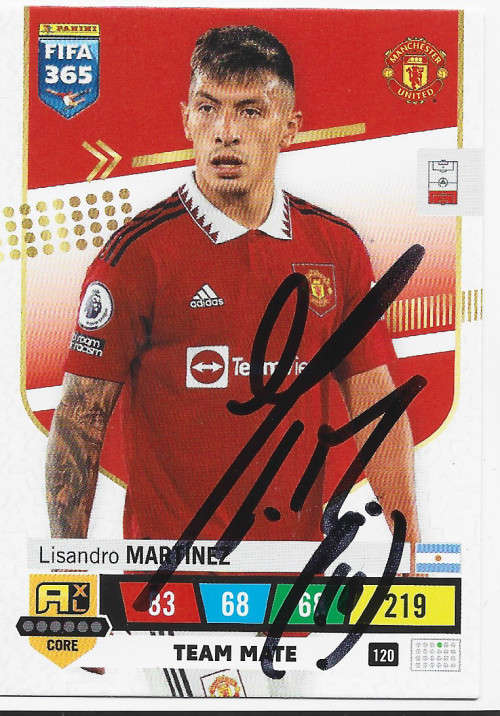LISANDRO MARTINEZ (Man. United) - PANINI `FIFA 365` 2023 -  Personally `AUTOGRAPHED` TRADING CARD