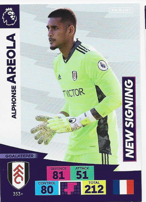A. AREOLA (Fulham) - EPL ADRENALYN `PLUS` 2020/2021 - `NEW SIGNING` TRADING CARD