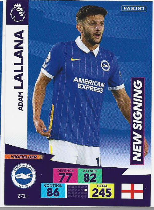 ADAM LALLANA (Brighton) - EPL ADRENALYN `PLUS` 2020/2021 - `NEW SIGNING` TRADING CARD