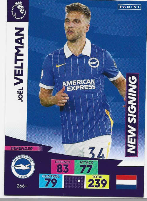 JOEL VELTMAN (Brighton) - EPL ADRENALYN `PLUS` 2020/2021 - `NEW SIGNING` TRADING CARD
