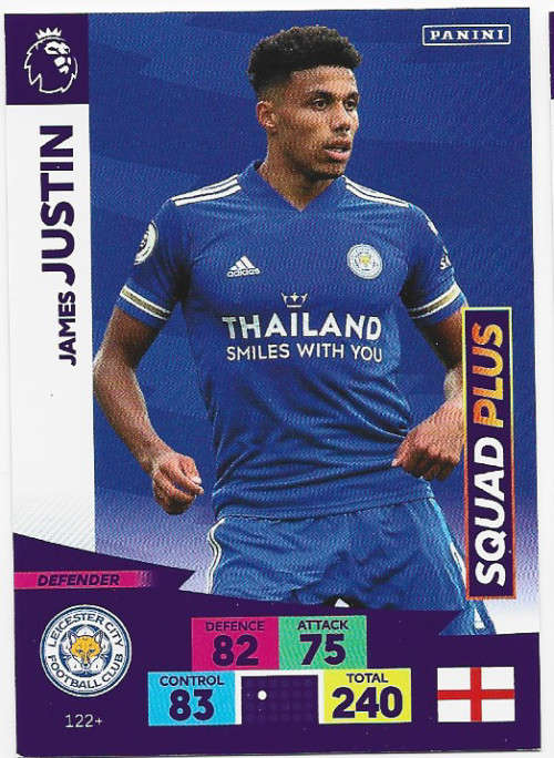JAMES JUSTIN (Leicester City) - EPL ADRENALYN `PLUS` 2020/2021 - `NEW SIGNING` TRADING CARD
