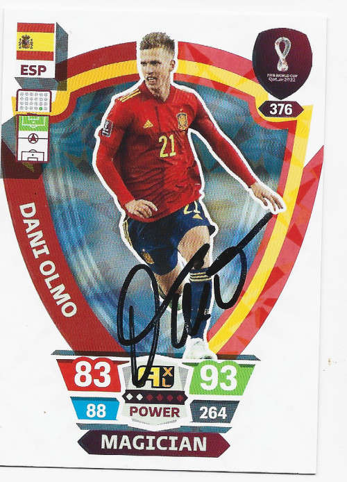 DANI OLMO (Spain) - PANINI `FIFA WORLD CUP 2022` QATAR - Personally SIGNED TRADING CARD