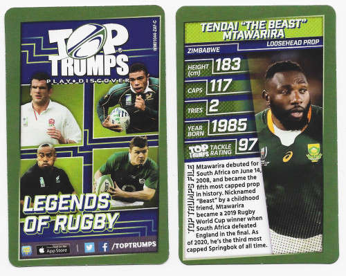 BEAST MTAWARIRA - RUGBY LEGENDS (World Rugby) TOP TRUMPS 2020 - RARE `LIMITED EDITION` TRADING CARD