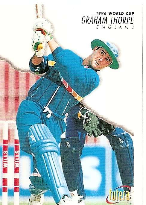 GRAHAM THORPE (England) - 1996 FUTERA CRICKET WORLD CUP COLLECTION - BASE TRADING CARD 2