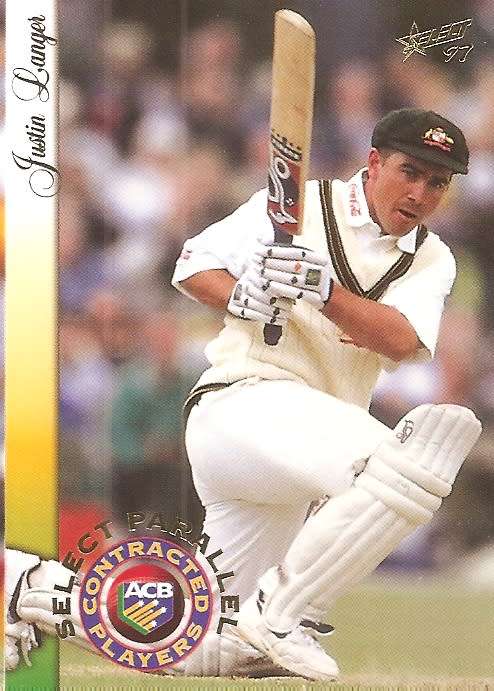 JUSTIN LANGER - SELECT `CRICKET COLLECTION 1997` - `CONTRACTED PLAYER` INSERT CARD P5