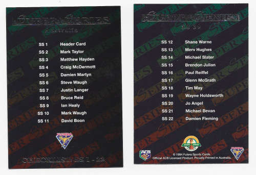 ASHES SERIES - FUTERA 1994 CRICKET `SUPER SERIES`COLLECTION - FOIL `CHECKLIST` TRADING CARD SS39