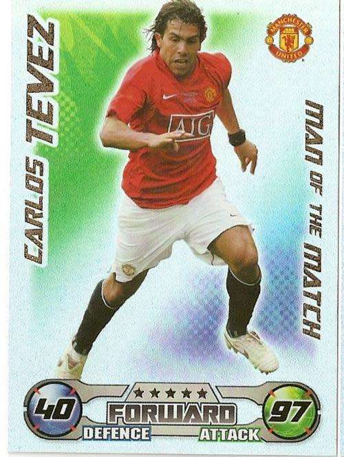 CARLOS TEVEZ - TOPPS`MATCH ATTAX` 2008/09 - FOIL `Man of the Match` TRADING CARD