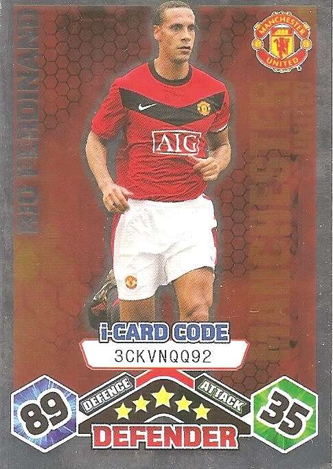 RIO FERDINAND - TOPPS `MATCH ATTAX` 2009/10 - FOIL `I CARD` TRADING CARD
