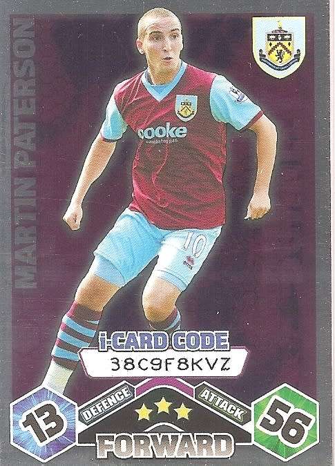 MARTIN PATERSON (Burnley) - TOPPS `MATCH ATTAX` 2009/10 - FOIL `I CARD` TRADING CARD
