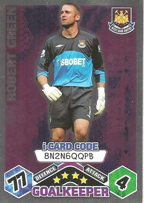 ROBERT GREEN (West Ham) - TOPPS `MATCH ATTAX` 2009/10 - FOIL `I CARD` TRADING CARD