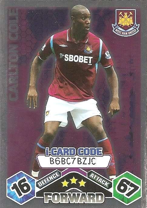 CARLTON COLE (West Ham) - TOPPS `MATCH ATTAX` 2009/10 - FOIL `I CARD` TRADING CARD