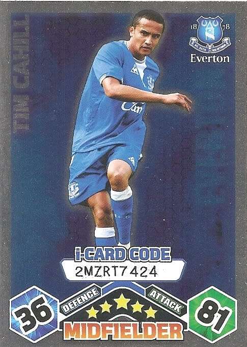 TIM CAHILL (Everton) - TOPPS `MATCH ATTAX` 2009/10 - FOIL `I CARD` TRADING CARD