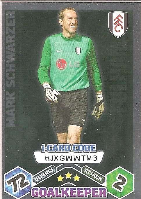 MARK SCHWARZER (Fulham) - TOPPS `MATCH ATTAX` 2009/10 - FOIL `I CARD` TRADING CARD