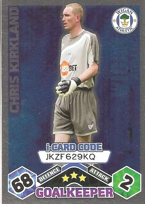 CHRIS KIRKLAND (Wigan) - TOPPS `MATCH ATTAX` 2009/10 - FOIL `I CARD` TRADING CARD