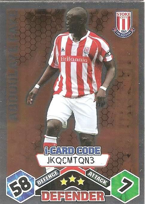 A FAYE (Stoke) - TOPPS `MATCH ATTAX` 2009/10 - FOIL `I CARD` TRADING CARD