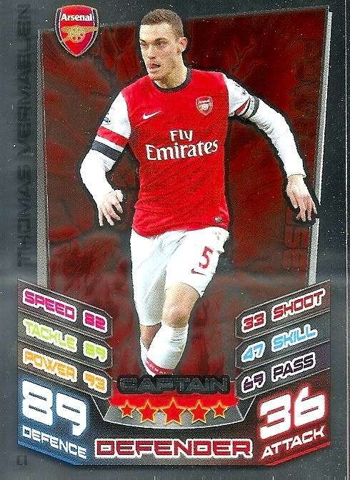 THOMAS VERMAULEN - TOPPS `MATCH ATTAX EXTRA` 2012/2013 - FOIL `CAPTAIN` TRADING CARD