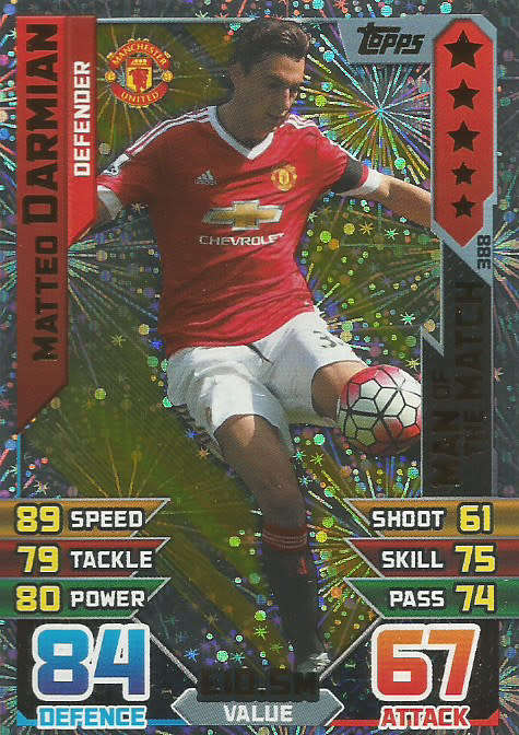 MATTEO DARMIAN - TOPPS MATCH ATTAX 2015/2016 -   `MAN of the MATCH` TRADING CARD