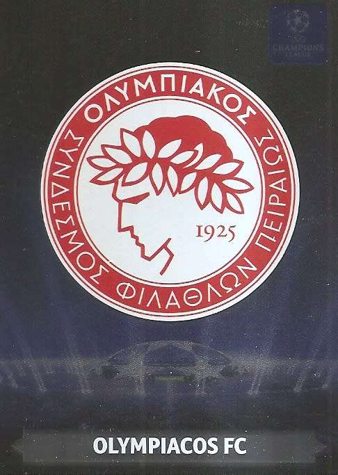 OLYMPIACOS FC - PANINI `CHAMPIONS LEAGUE` 2013/2014 - FOIL `CLUB BADGE` TRADING CARD
