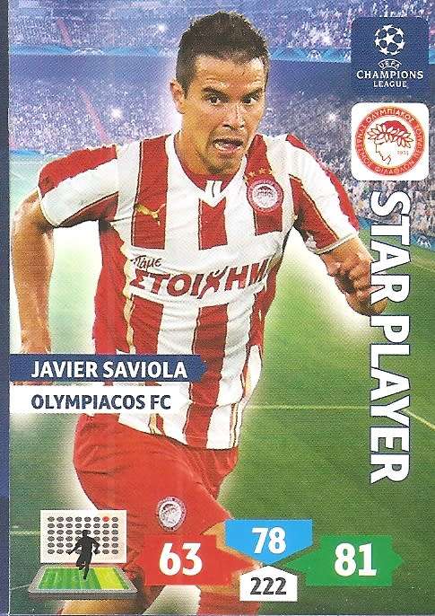 J. SAVIOLA (Olympiakos) - PANINI `CHAMPIONS LEAGUE` 2013/14 - `STAR PLAYER` TRADING CARD