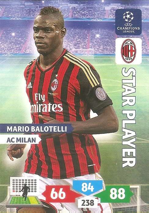 M. BALOTELLI (AC Milan) - PANINI `CHAMPIONS LEAGUE` 2013/14 - `STAR PLAYER` TRADING CARD