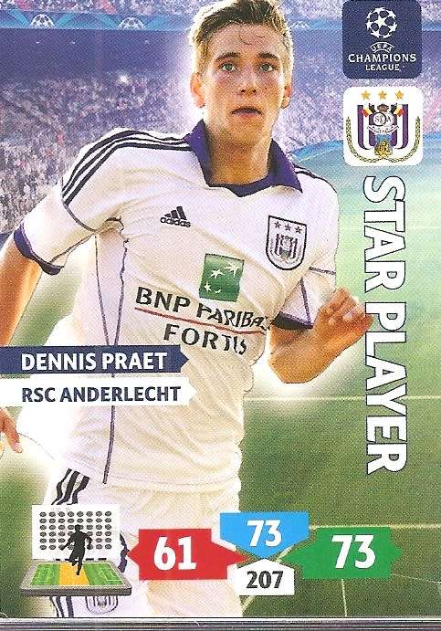 DENIS PRAET (Anderlecht) - PANINI `CHAMPIONS LEAGUE` 2013/14 - `STAR PLAYER` TRADING CARD