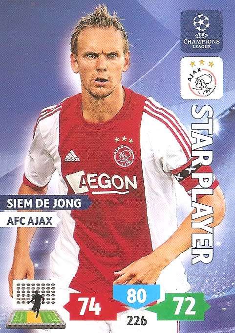 SIEM DE JONG (Ajax) - PANINI `CHAMPIONS LEAGUE` 2013/14 - `STAR PLAYER` TRADING CARD