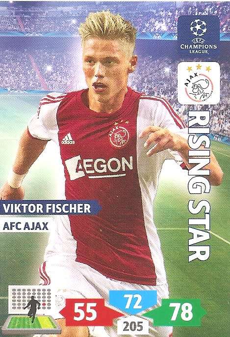 VIKTOR FISHER (Ajax) - PANINI `CHAMPIONS LEAGUE` 2013/14 - `RISING STAR` TRADING CARD