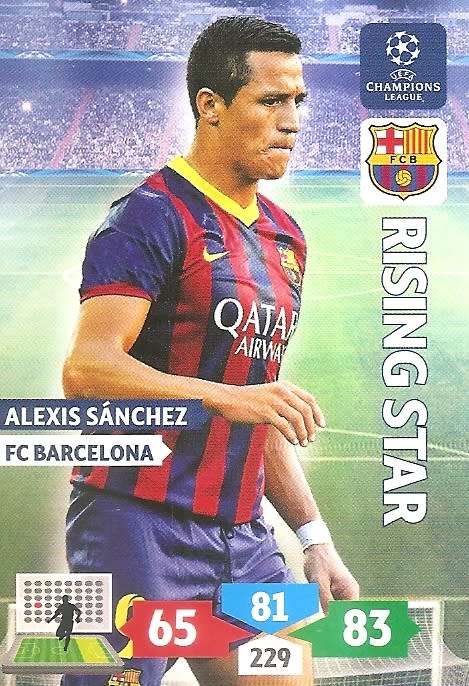 ALEXIS SANCHEZ (Barcelona) - PANINI `CHAMPIONS LEAGUE` 2013/14 - `RISING STAR` TRADING CARD
