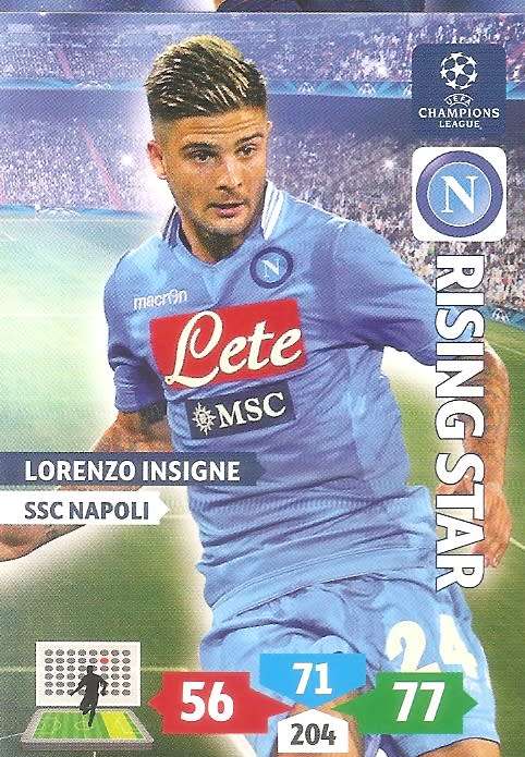 LORENZO INSIGNE (Napoli) - PANINI `CHAMPIONS LEAGUE` 2013/14 - `RISING STAR` TRADING CARD