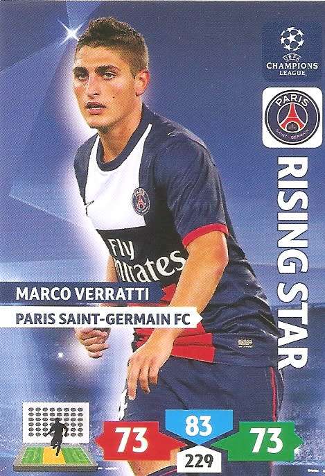 MARCO VERATTI (PSG) - PANINI `CHAMPIONS LEAGUE` 2013/14 - `RISING STAR` TRADING CARD