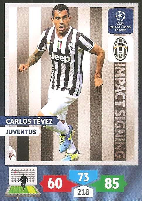 CARLOS TEVEZ (Juventus) - PANINI `CHAMPIONS LEAGUE` 2013/14 - `IMPACT SIGNING` TRADING CARD
