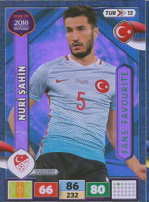 NURI SAHIN - PANINI `Road to WORLD CUP 2018` - `FANS FAVOURITE`  FOIL TRADING CARD