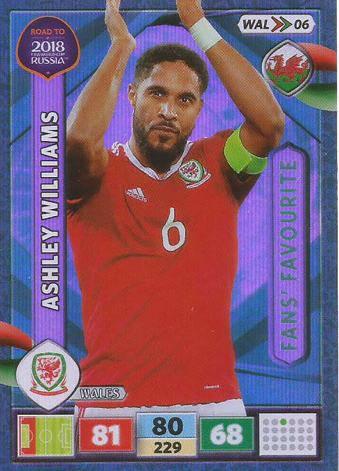 AHSLEY WILLIAMS - PANINI `Road to WORLD CUP 2018` - `FANS FAVOURITE`  FOIL TRADING CARD