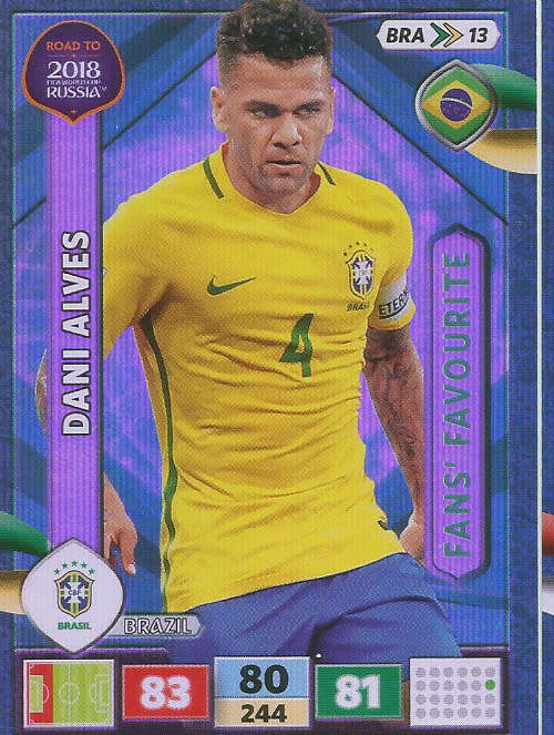 DANI ALVES - PANINI `Road to WORLD CUP 2018` - `FANS FAVOURITE`  FOIL TRADING CARD