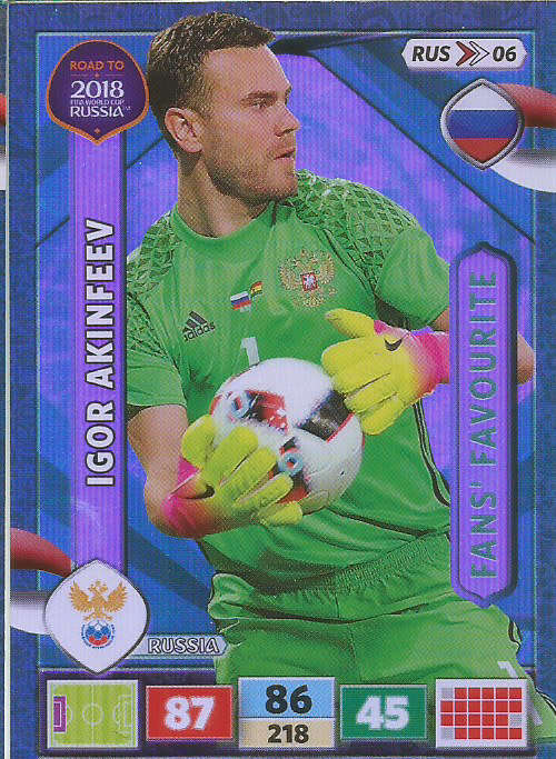 IGOR AKINFEEV - PANINI `Road to WORLD CUP 2018` - `FANS FAVOURITE`  FOIL TRADING CARD