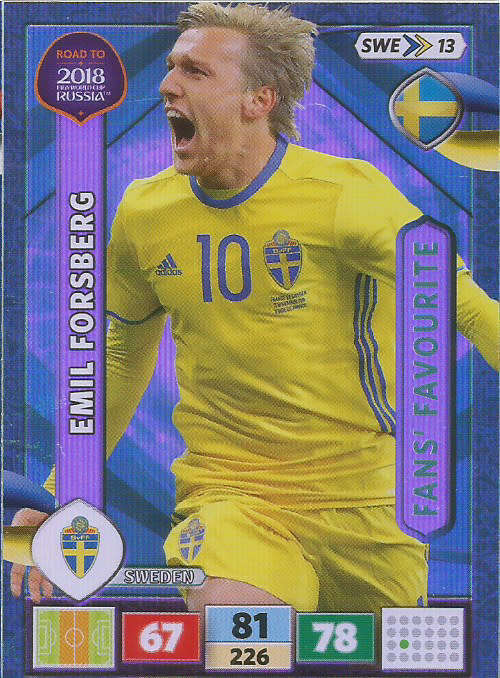 EMIL FORSBERG - PANINI `Road to WORLD CUP 2018` - `FANS FAVOURITE`  FOIL TRADING CARD