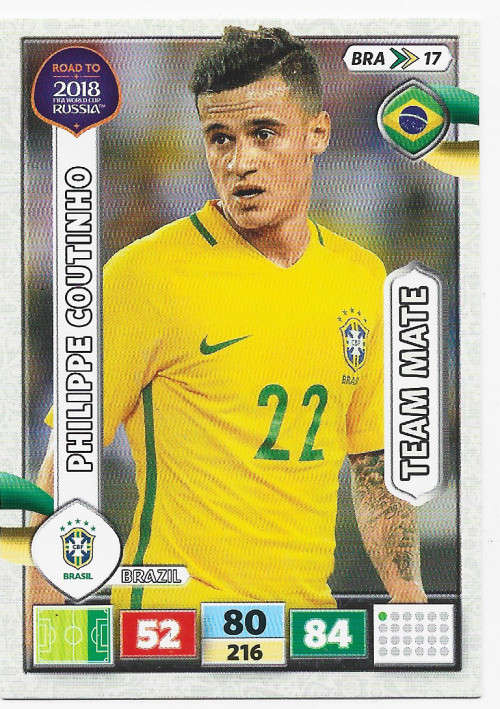 PHILIPPE COUTINHO - PANINI `Road to WORLD CUP 2018` - `TEAM MATE` TRADING CARD