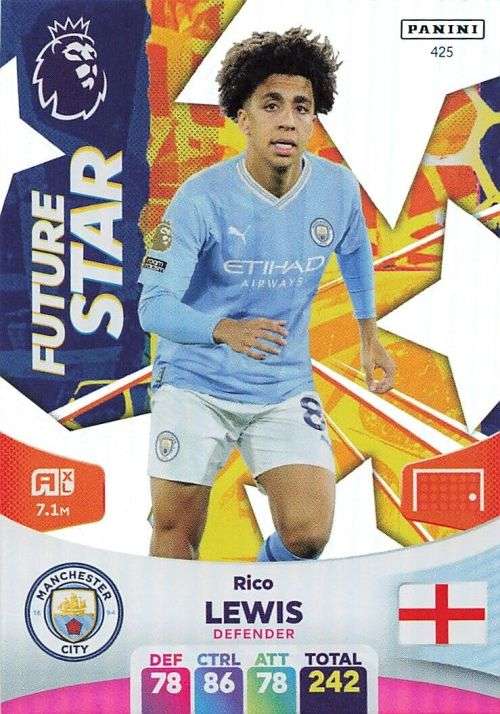 RICO LEWIS - PANINI English Premier League 2023/24 -FOIL `FUTURE STAR` TRADING CARD 425